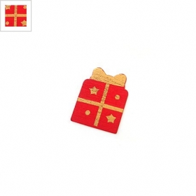 Ξύλινο Μοτίφ Δώρο Φιόγκος Αστέρι Γούρι 20x25mm - Κόκκινο/Χρυσό - ΚΩΔ:76010399.001-NG