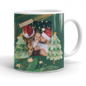 Χριστουγεννιάτικη κούπα με φωτογραφία - με κόκκινο εσωτερικό και χερούλι 350ml - ΚΩΔ:SUB1004197-15-BB