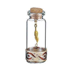 Γυάλινο μπουκάλι με μεταλλικό χρυσό φτερό και διακόσμηση 2.3X7.7cm - ΚΩΔ:AN243-AD