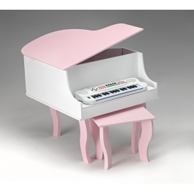 Ξύλινο ροζ-λευκό πιάνο-κουτί βάπτισης με μουσική - ΚΩΔ:M7249-A-AD