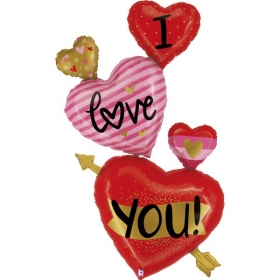 Τεράστιο μπαλόνι Foil - καρδιές Love you με βέλος 163cm - ΚΩΔ:25248-BB