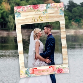 Κάδρο photobooth γάμου με πολύχρωμα λουλούδια 95X59cm - ΚΩΔ:D16001-187-BB