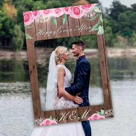 Κάδρο photobooth γάμου ροζ τριαντάφυλλα 98X58cm - ΚΩΔ:D16001-183-BB