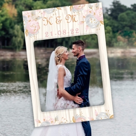 Κάδρο photobooth γάμου ροζ-χρυσό 98X58cm - ΚΩΔ:D16001-191-BB