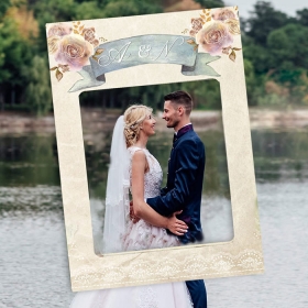 Κάδρο photobooth γάμου με vintage λουλούδια 95X59cm - ΚΩΔ:D16001-189-BB