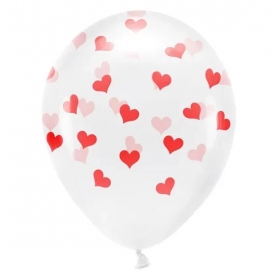 Latex μπαλόνια διάφανα με κόκκινες καρδιές 33cm - ΚΩΔ:ECO33C-200-099R-BB
