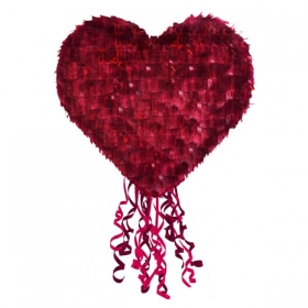 Κόκκινη πινιάτα καρδιά με foil και κορδέλες 45X45X7cm - ΚΩΔ:9903122-BB
