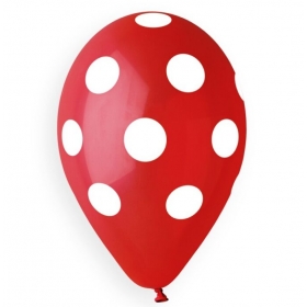 Μπαλόνι latex 33cm κόκκινο με άσπρο πουά - ΚΩΔ:13613157R-BB