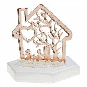 Plexiglass ροζ-χρυσό σπίτι με οικογένεια σε βότσαλο 5cm - ΚΩΔ:K501-NU