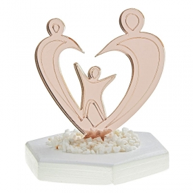 Plexiglass ροζ-χρυσή καρδιά με οικογένεια σε βότσαλο 6cm - ΚΩΔ:K503-NU