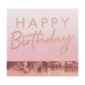 Χαρτοπετσέτες ροζ Happy Birthday με κρόσια 16X16cm - ΚΩΔ:MIX-130-BB