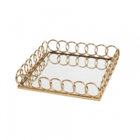 Μεταλλικός χρυσός δίσκος τετράγωνος με καθρέφτη - ΚΩΔ:MR19366G-G