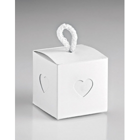 Kουτάκι Χάρτινο λευκό με καρδιά και κορδόνι 5.5×5.5×5.5cm  - ΚΩΔ: 207-30169-WHITE-MPU