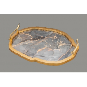 Δίσκος χρυσός οβάλ με τεχνοτροπία μαρμάρου πάνω σε γυαλί - ΚΩΔ:DT842990-VI