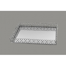 Δίσκος μεταλλικός ασημί με καθρέφτη 42X30cm - ΚΩΔ:NA363290-VI