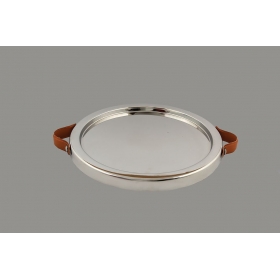 Δίσκος μεταλλικός ασημί με δερμάτινα χερούλια 40X40cm - ΚΩΔ:BR5212590-VI