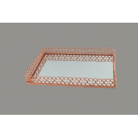 Δίσκος μεταλλικός ροζ-χρυσός με καθρέφτη 42X30cm - ΚΩΔ:NA263690-VI
