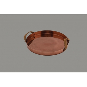 Δίσκος μεταλλικός rosegold με δερμάτινα χερούλια 35X35cm - ΚΩΔ:BR62280-VI
