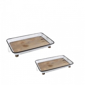 Δίσκος μεταλλικός με ξύλινο πάτο - σετ 2 τεμαχίων - ΚΩΔ:ELV201-G