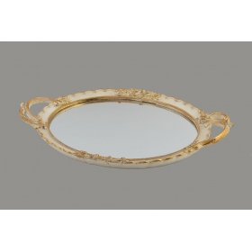 Δίσκος οβάλ ιβουάρ-χρυσός με καθρέφτη 50X34.5cm - ΚΩΔ:CDP3342390-VI