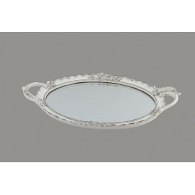 Δίσκος λευκός με ανάγλυφα κρινάκια και καθρέφτη 50X34.5cm - ΚΩΔ:CDP3352390-VI