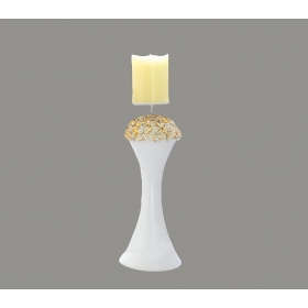 Κηροπήγιο λευκό με ανάγλυφα λουλούδια χρυσά 32cm - ΚΩΔ:KK641390-VI