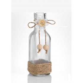 Γυάλινο μπουκάλι με κορδόνι και μαργαρίτα 5X5X16cm - ΚΩΔ:202-8252-MPU