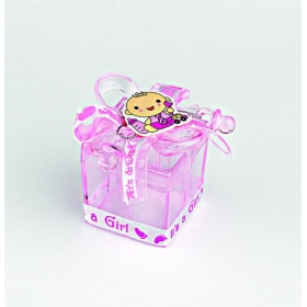 Κουτάκι PVC τετράγωνο ροζ baby girl 4.5X4.5X6cm - ΚΩΔ:209-9232-MPU