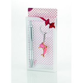 Μεταλλικό στυλό και μπρελόκ ροζ δελφίνι σε κουτί 9X18cm - ΚΩΔ:203-77431-MPU