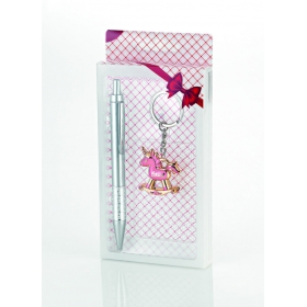 Μεταλλικό στυλό και μπρελόκ ροζ μονόκερος σε κουτί 9X18cm - ΚΩΔ:203-77441-MPU
