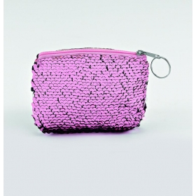 Πορτοφόλι ροζ με παγιέτες και κρίκο μπρελόκ 12X9cm - ΚΩΔ:205-8803-MPU