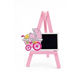 Ξύλινος μαυροπίνακας κορίτσι σε ροζ καβαλέτο 8X12cm - ΚΩΔ:208-8963-MPU