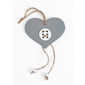 Ξύλινη γκρι καρδιά με λευκό κουμπί 10X8cm - ΚΩΔ:208-8021-MPU