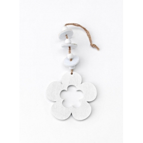 Ξύλινη κρεμαστή λευκή μαργαρίτα με χάντρες 8cm - ΚΩΔ:208-8626-MPU