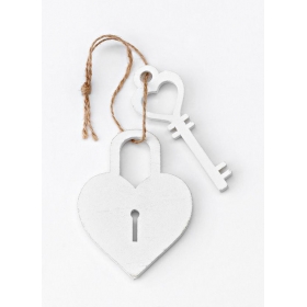 Ξύλινη λευκή καρδιά λουκέτο με κλειδί - ΚΩΔ:208-8632-MPU