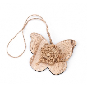 Ξύλινη κρεμαστή πεταλούδα με λουλούδι λινάτσα 10X8cm - ΚΩΔ:208-8932-MPU