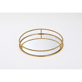 Μεταλλικός δίσκος στρόγγυλος χρυσός με καθρέφτη 30X4cm - ΚΩΔ:644-30518-MPU