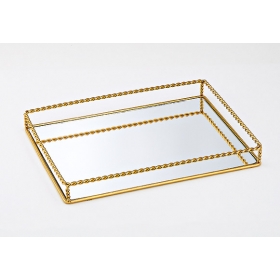 Μεταλλικός δίσκος χρυσός με καθρέφτη 40.5X30.5X4.5cm - ΚΩΔ:644-30519-MPU