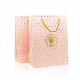 Τσάντα δώρου ροζ με χρυσό πουά 18X24cm - ΚΩΔ:ST00642-SOP