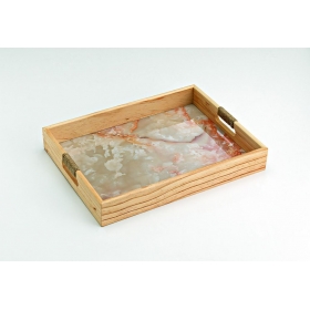 Δίσκος ξύλινος με ροζ μάρμαρο 40X30X6cm - ΚΩΔ:144-71281-MPU