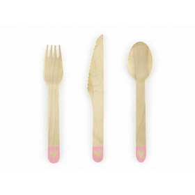 Ξύλινα μαχαιροπίρουνα ροζ καρδούλες 16cm - ΚΩΔ:SDR6-081RM-BB