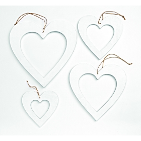 Ξύλινες λευκές κρεμαστές καρδιές - σετ 4 τεμαχίων - ΚΩΔ:408-9130-MPU