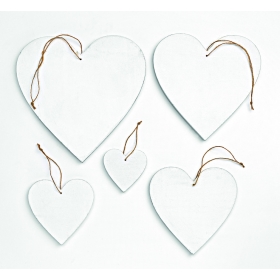 Ξύλινες λευκές κρεμαστές καρδιές - σετ 5 τεμαχίων - ΚΩΔ:408-9131-MPU