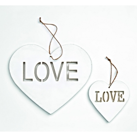 Ξύλινες λευκές κρεμαστές καρδιές love - σετ 2 τεμαχίων - ΚΩΔ:408-9133-MPU