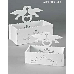 Ξύλινο λευκό κουτί με περιστέρια 40X20X33cm - ΚΩΔ:408-9349-MPU