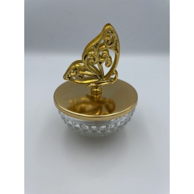 Γυάλινη μπιζουτιέρα με χρυσή πεταλούδα 7X9cm - ΚΩΔ:202-23691-MPU