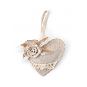 Υφασμάτινη κρεμαστή καρδιά λινάτσα με λουλούδι 11X10cm - ΚΩΔ:205-8930-MPU