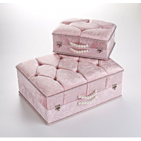 Σετ μπαουλάκια βάπτισης ροζ καπιτονέ με διαμαντάκια και πέρλες - ΚΩΔ:520-3014-MPU