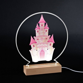 Plexiglass εκτυπωμένο με ροζ κάστρο σε LED ξύλινη βάση - ΚΩΔ:M12026-AD