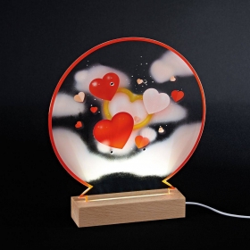 Plexiglass εκτυπωμένο με καρδιές σε LED ξύλινη βάση - ΚΩΔ:M12029-AD